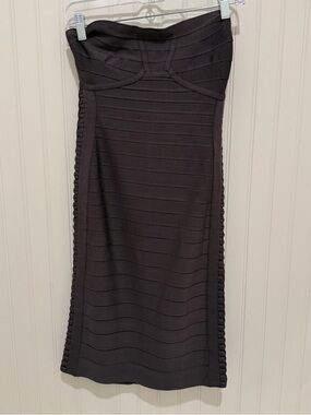 Herve Leger Strapless Bandage Knee Length Dress in Charcoal Gray M